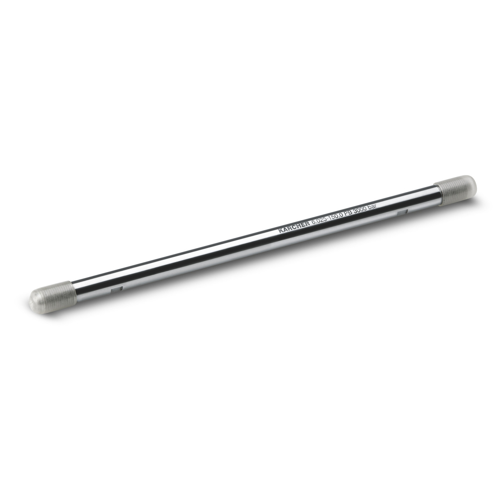 Kärcher high-pressure cleaner lance, silver with grey ends, labelled with specifications.