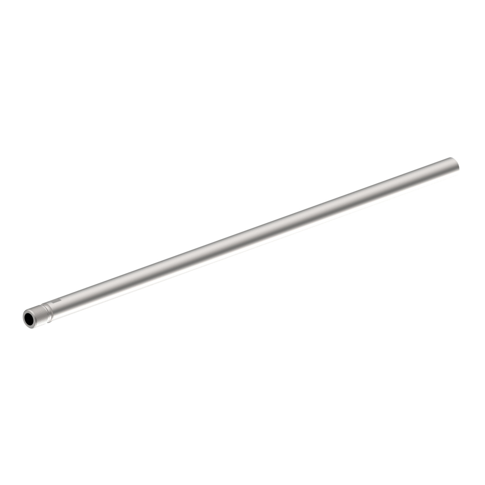 Silver cylindrical extension tube with threaded end, isolated on a white background. Silver cylindrical extension tube with threaded end, isolated on a white background.