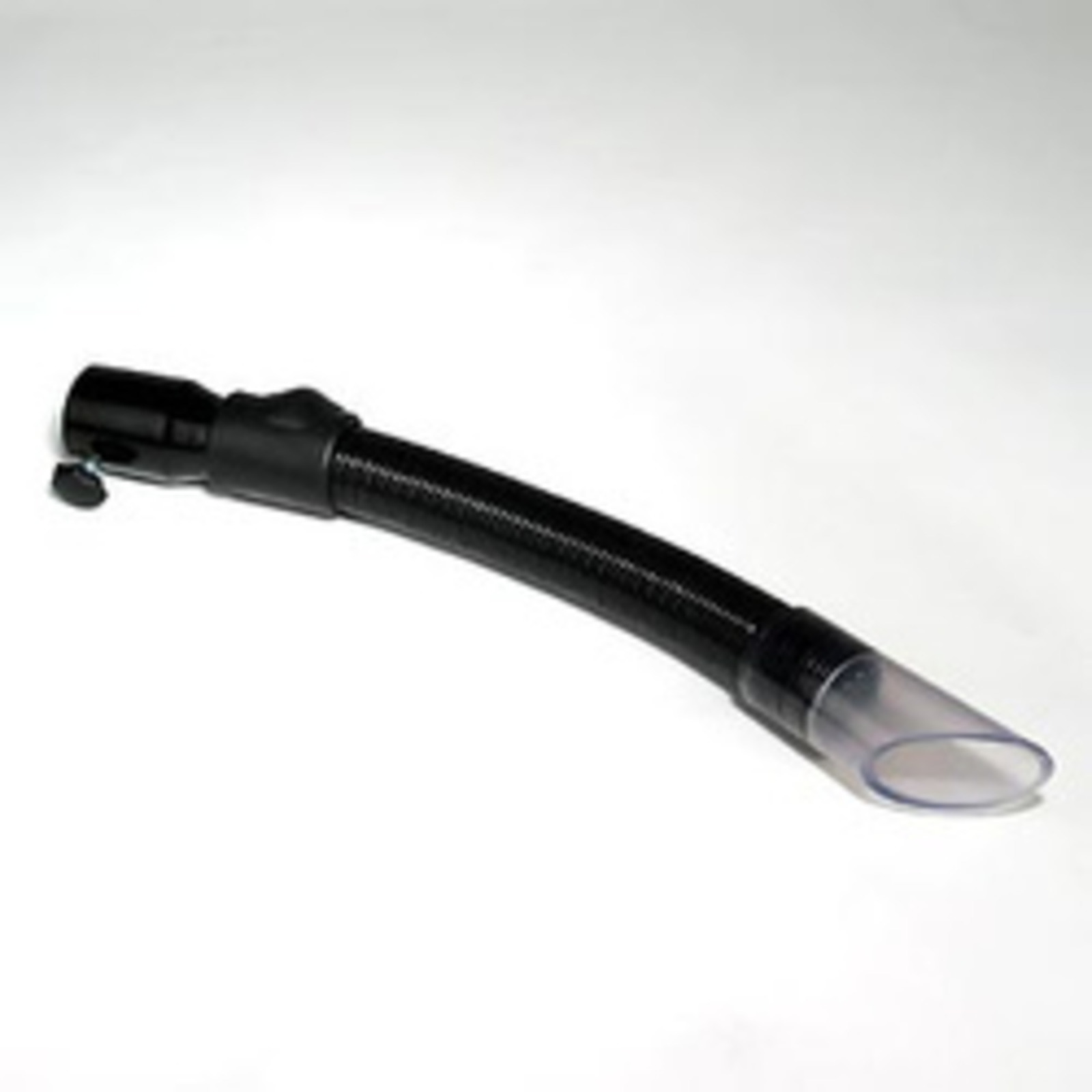 Black Kärcher vacuum cleaner hose with a transparent nozzle, placed on a white background.