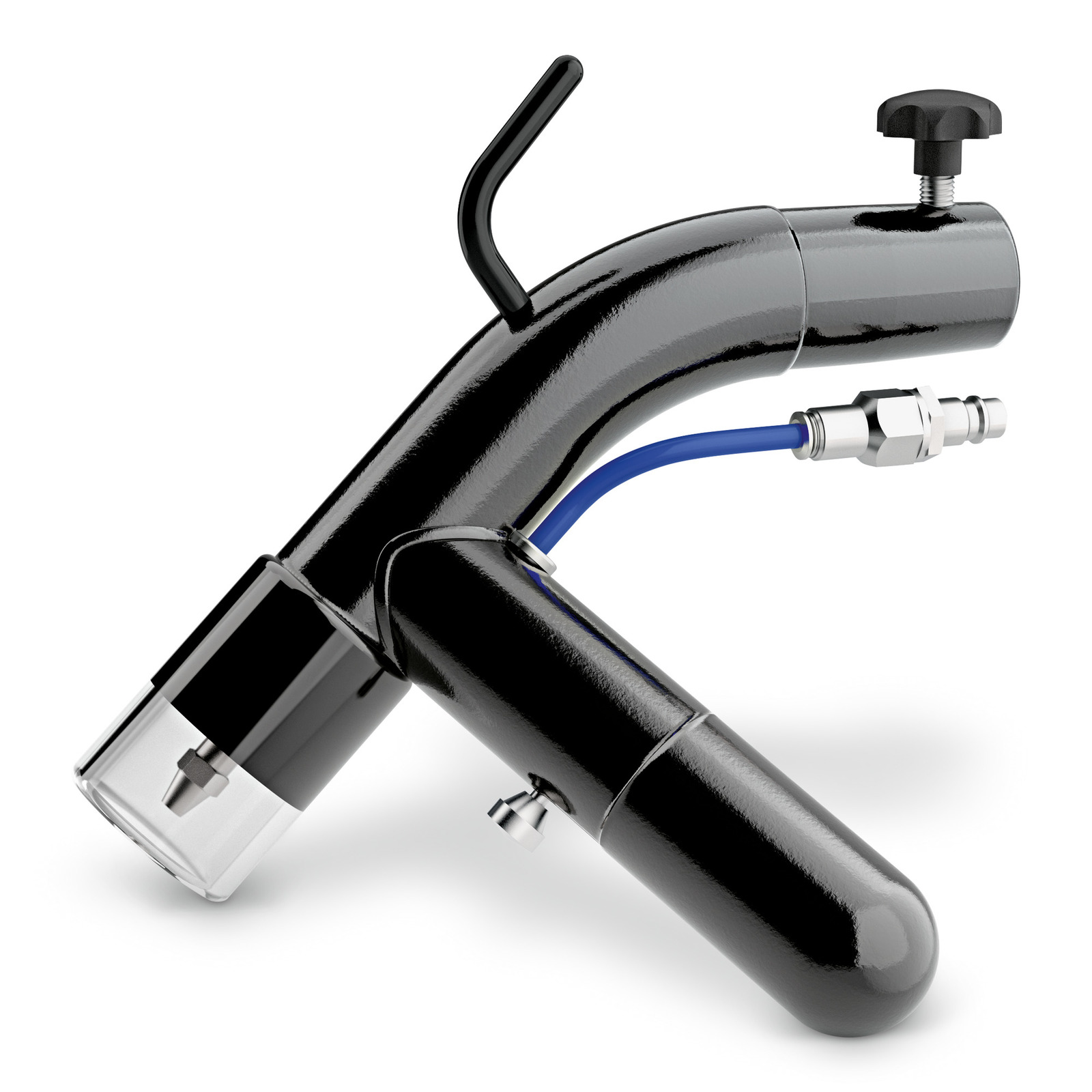 Black Kärcher spray lance with blue hose and adjustable nozzle, featuring a control knob on top.
