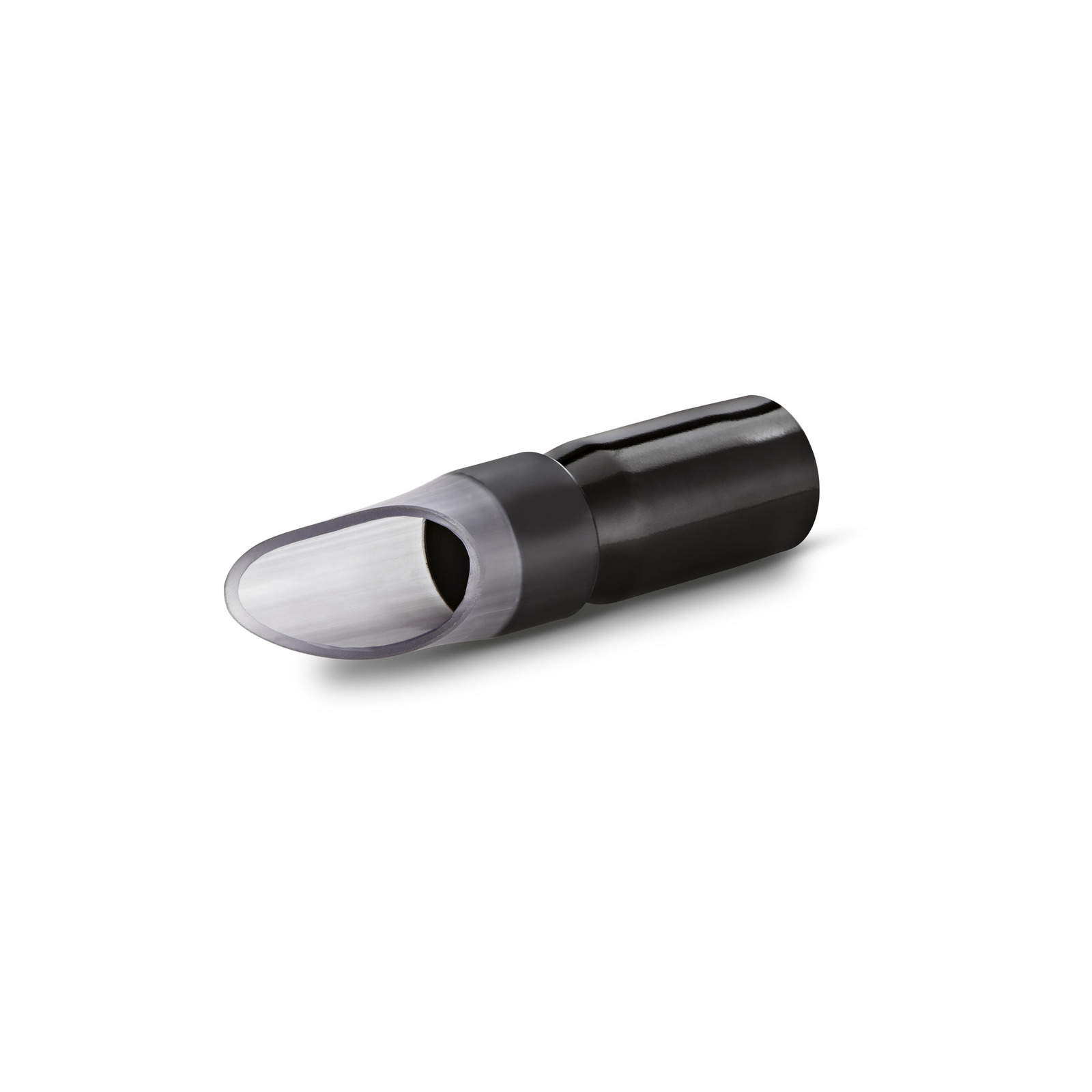 Black and grey Kärcher vacuum cleaner nozzle with a curved opening, isolated on a white background. Black and grey Kärcher vacuum cleaner nozzle with a curved opening, isolated on a white background.