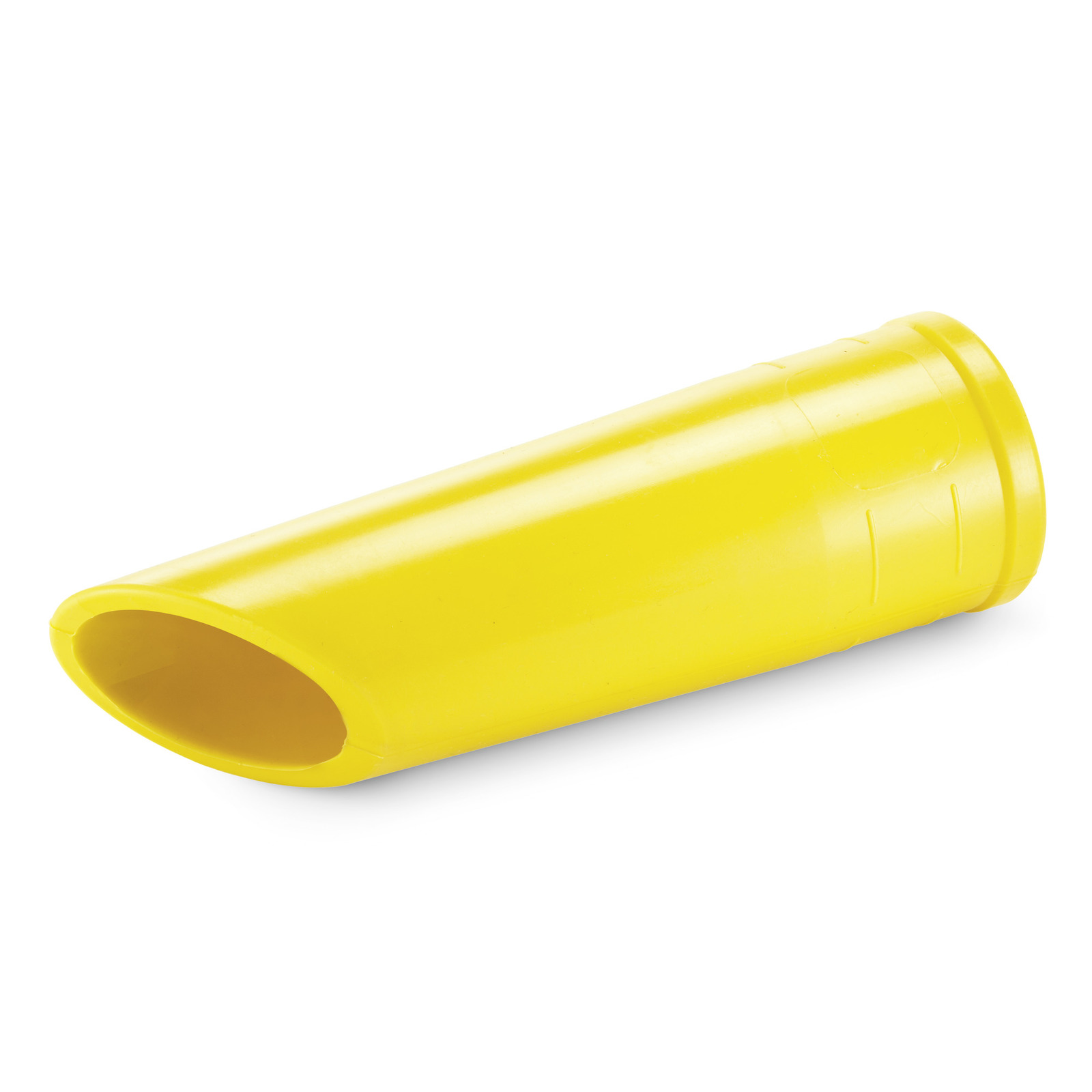 Yellow Kärcher nozzle attachment, cylindrical shape with a tapered end, isolated on a white background. Yellow Kärcher nozzle attachment, cylindrical shape with a tapered end, isolated on a white background.