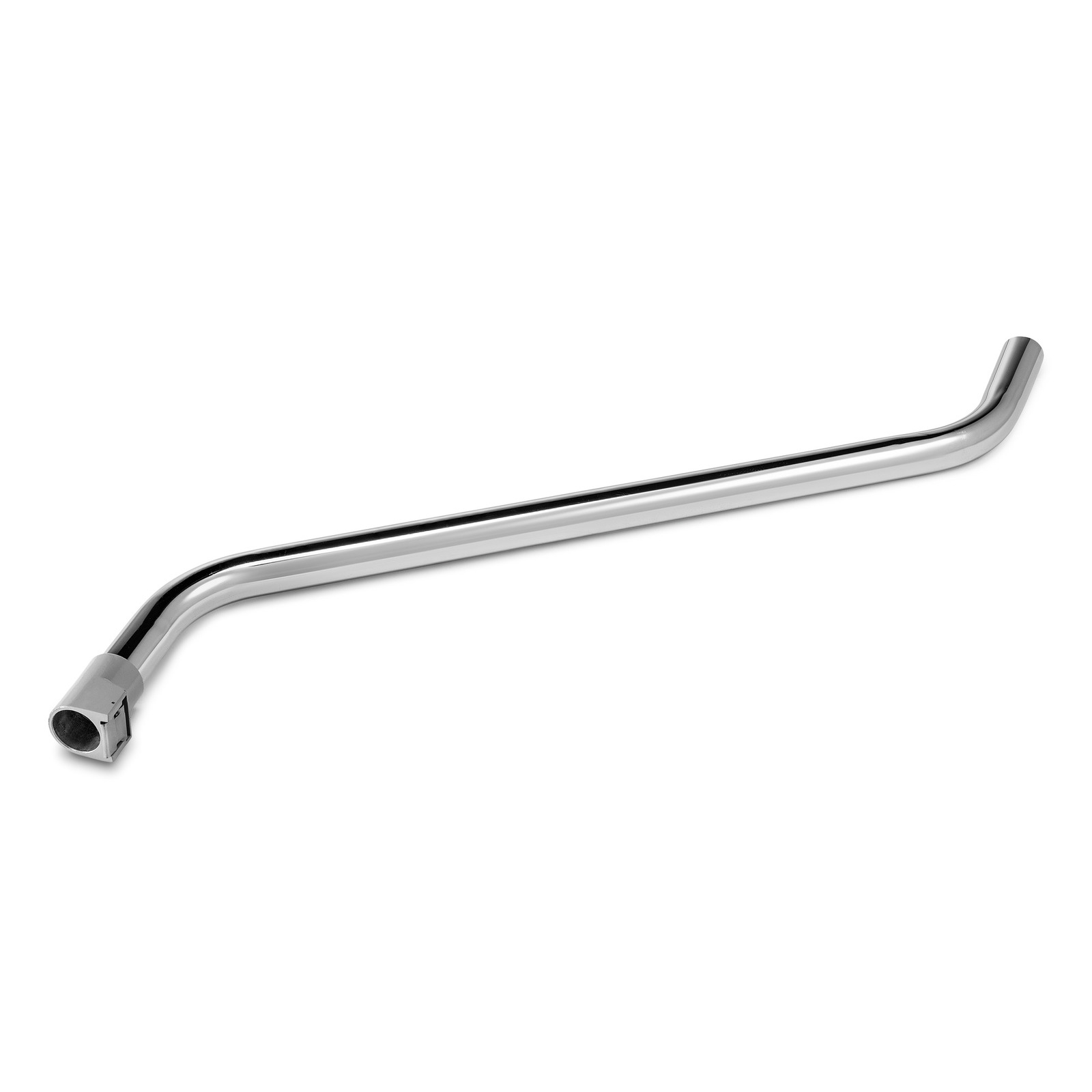 Curved metal pipe with a connector on one end, isolated on a white background. Curved metal pipe with a connector on one end, isolated on a white background.