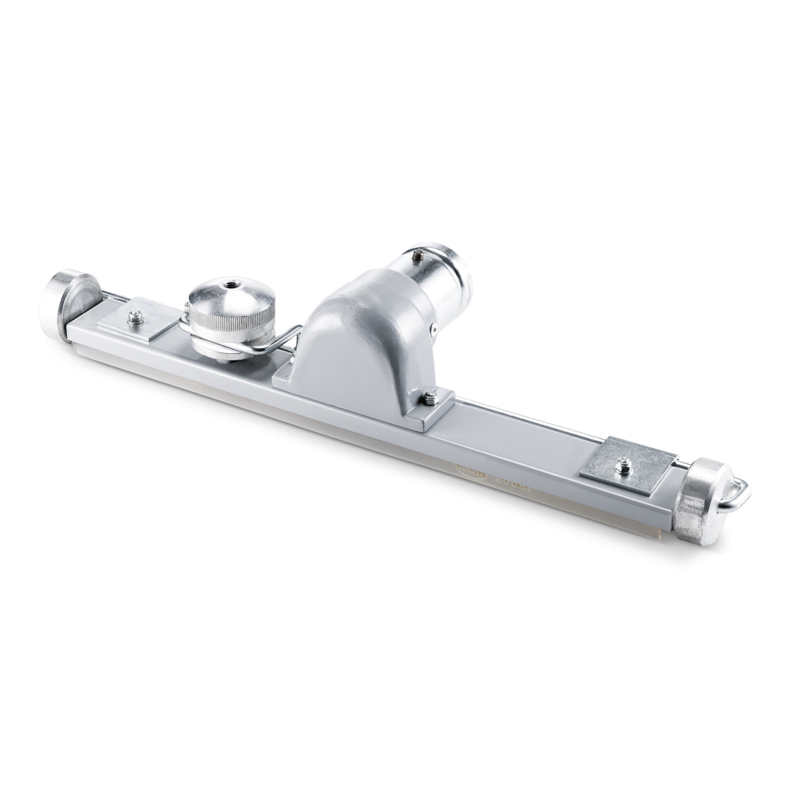 Silver Kärcher surface cleaner with cylindrical attachments on a white background.